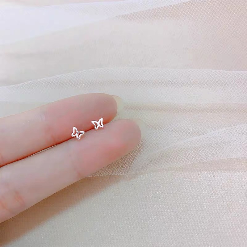 1 Cặp Bông Tai Mạ Bạc 925 Hình Học Họa Tiết Hoa / Trái Tim / Gấu Phong Cách Hàn Quốc Cho Nữ