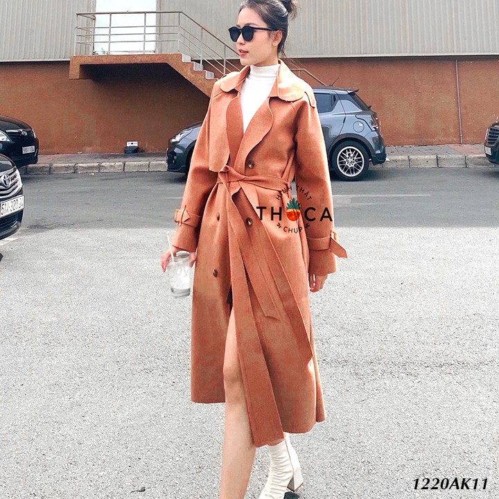 Áo khoác Hàn Quốc măng tô nữ dáng dài THOCA HOUSE hot trend cực xinh có thắt đai, dễ phối đồ