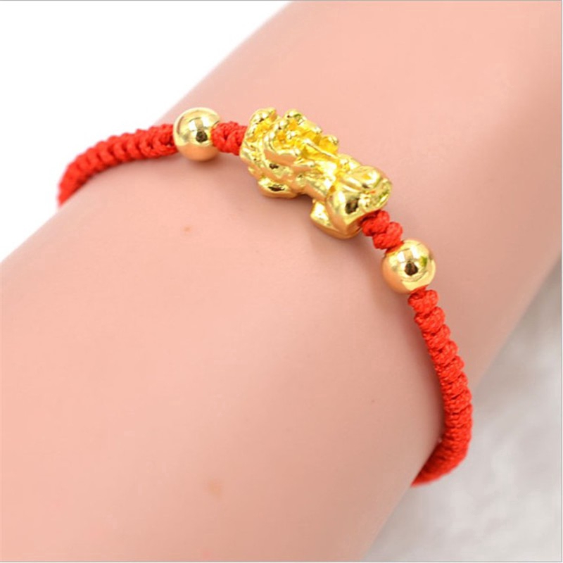 Vòng đeo tay dây bện màu đỏ mặt trang trí độc đáo thời trang