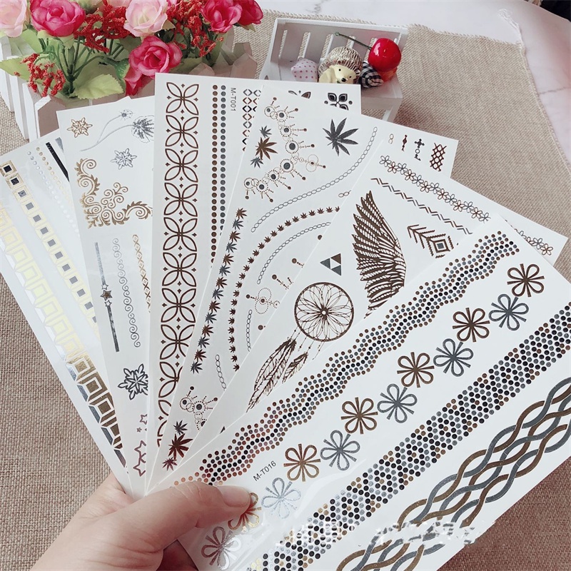 Miếng Dán Hình Xăm Kim Loại Bạc Phong Cách Âu Mỹ Cho Điện Thoại