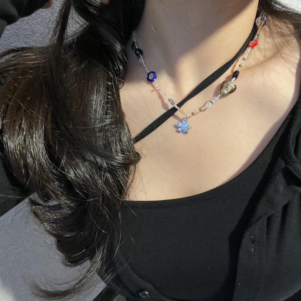 Vòng Cổ Chuỗi Hạt Hình Trái Tim Phong Cách Harajuku