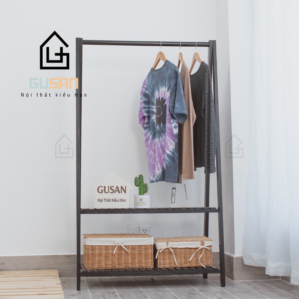 Giá Treo Quần áo 2 tầng thông minh chữ A bằng gỗ màu đen GUSAN không gắn tường phù hợp shop thời trang phong cách Hàn