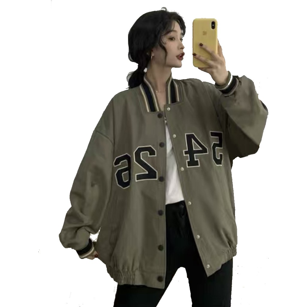 Áo khoác bomber bóng chày nữ 5426 dáng rộng unisex