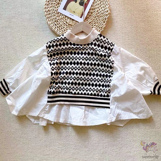 Bộ Áo Sơ Mi Dài Tay + Quần Dài Ống Loe Phong Cách Hàn Quốc Thời Trang Mùa Thu Cho Bé Gái