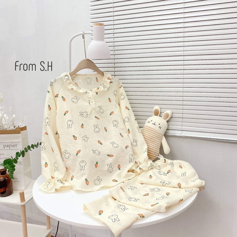 Bộ ngủ pijama vải đũi xốp,mềm mát hoạ tiết dễ thương
