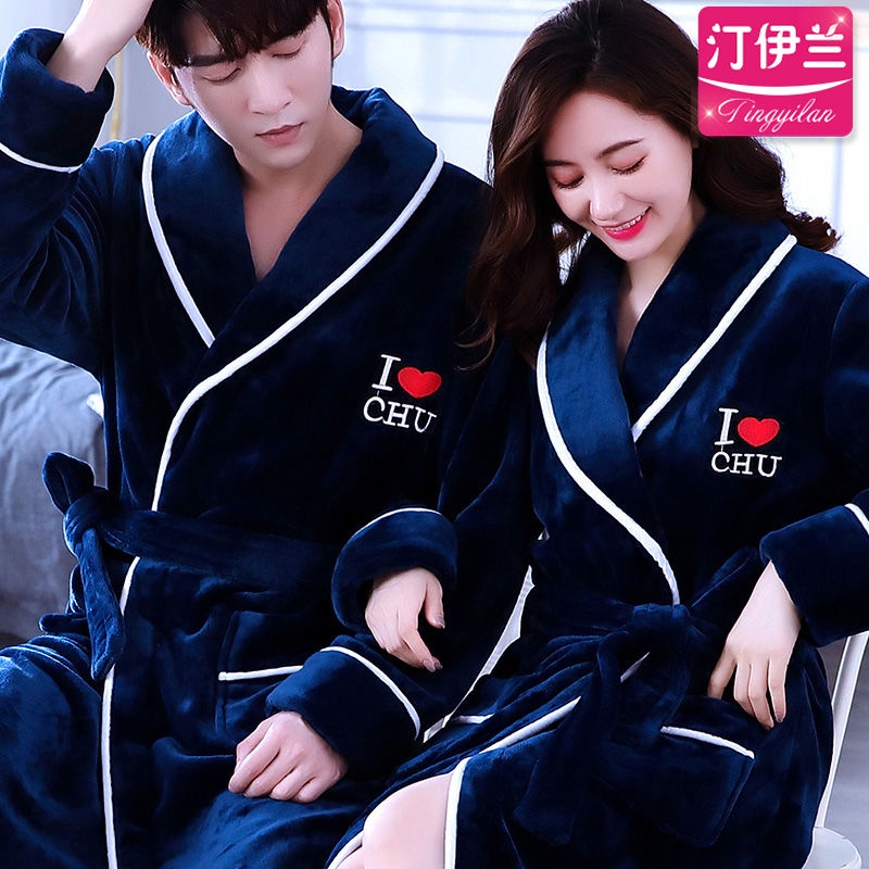 Áo choàng ngủ vải Flannel dày thời trang thu đông cho các cặp đôi