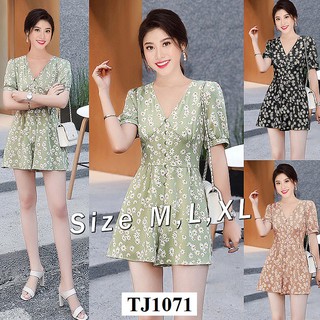Jum ngắn 💥FREESHIP💥 Jumpsuit hoa cổ tim nút bọc xinh xắn TJ1071