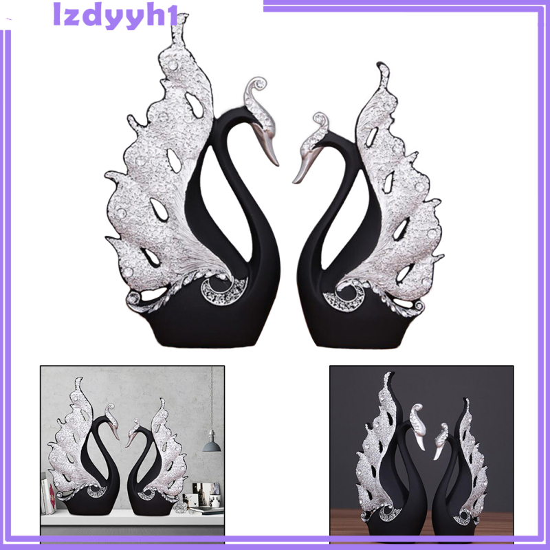 JoyDIY Set of 2 A Couple of Swan Statue Figurines Resin Ornaments Craft Color 01