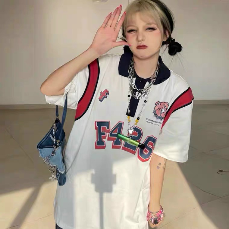 Áo Polo Thun Cổ Trụ F426 Phông Nữ Tay Lỡ Form Rộng Thể Thao Hàn Quốc Ulzzang - VIETCEN