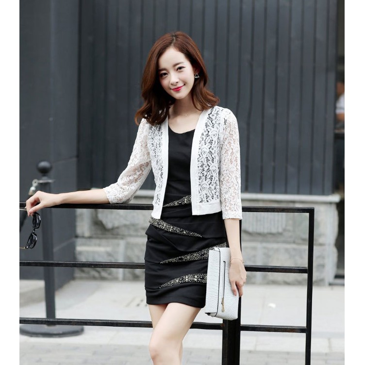 [MỚI VỀ] Áo khoác ren mỏng cardigan họa tiết dài tay có 2 màu đen và trắng | BigBuy360 - bigbuy360.vn