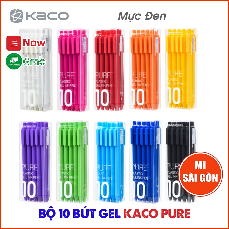 Bộ 10 Bút Gel Mực Đen KACO PURE Cao Cấp - Ngòi 0.5mm