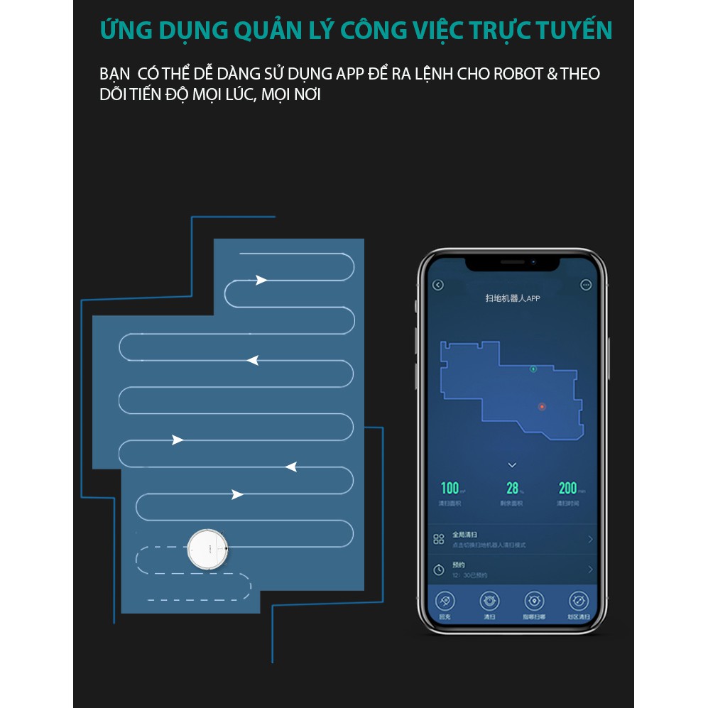 Robot hút bụi lau nhà gia đình thông minh BV 03W tự sạc bồn nước riêng App tiếng Việt