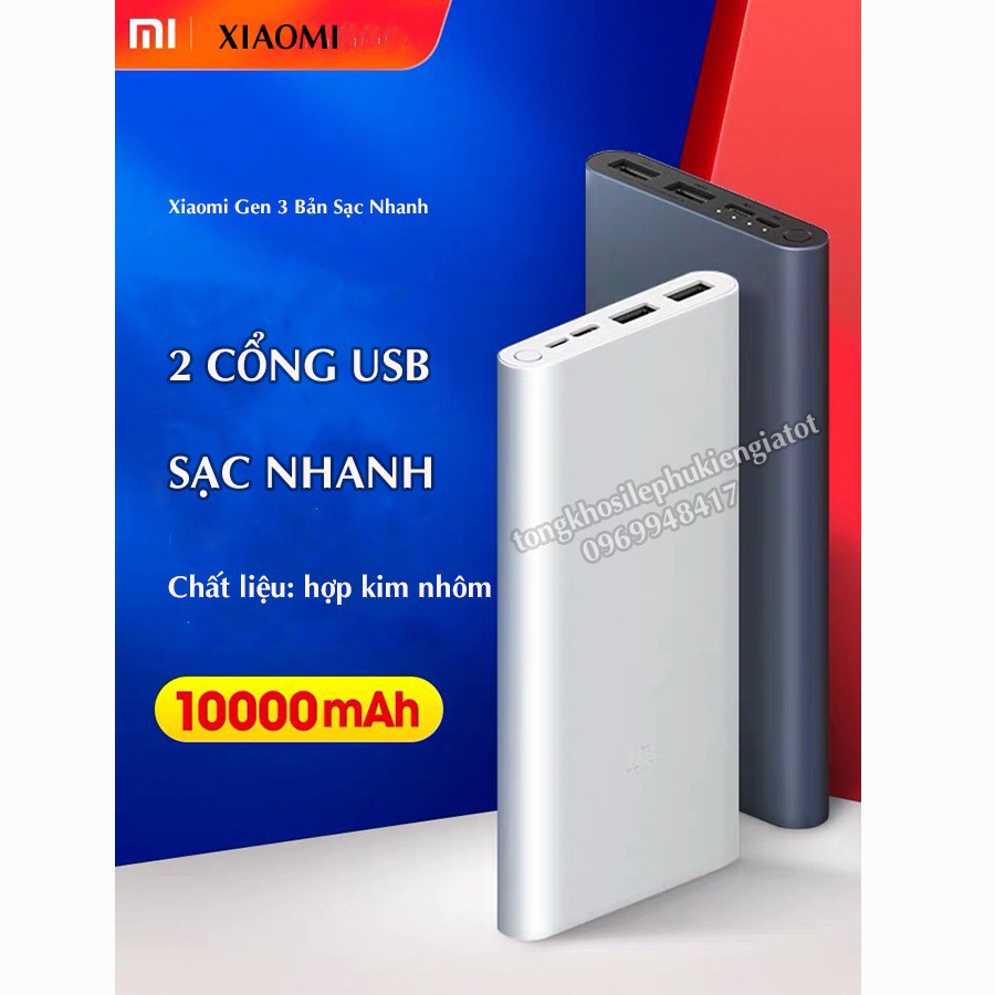 ❇♚Sạc dự phòng Xiaomi 10000mAh Gen 3 Bản Nhanh 2020 – Mi 18W Fast Charge Power Bank chính hãng