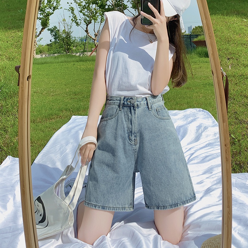 Quần short jean ngố lửng phong cách Ullzzang hot taobao xanh đậm MSHA