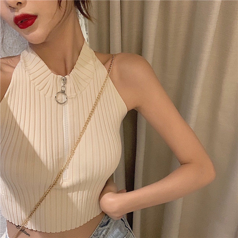 COZOK Áo Tank Top Hở Lưng Ôm Dáng Quyến Rũ Phong Cách Hồng Kông