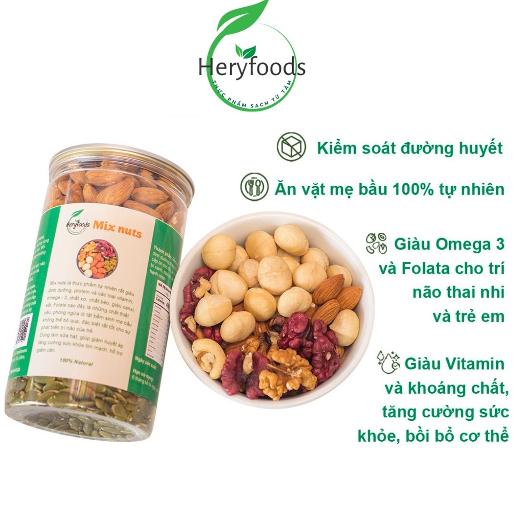 Hạt dinh dưỡng mix nuts ngũ cốc bà bầu granola ăn kiêng healthy 6 loại hạt 500gr Heryfoods