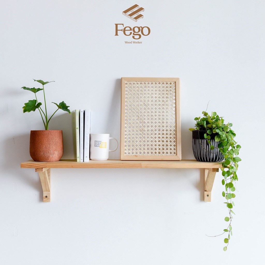 Kệ gỗ gắn tường để đồ đa năng decor FEGO/ Giá sách treo tường chịu lực kèm vít