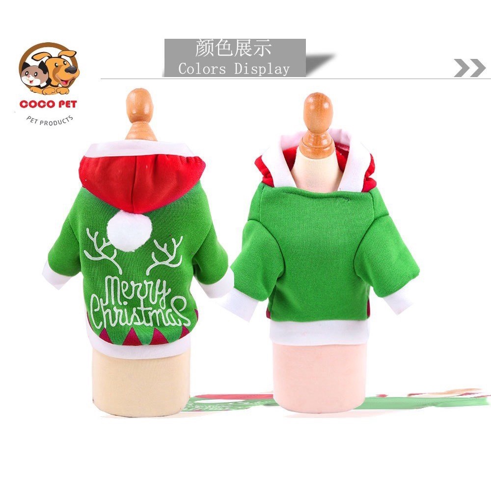 Áo Noel - Merry Chrisymas Dành Cho Chó Mèo Có Mũ Siêu Xinh - Quần Áo Chó Mèo