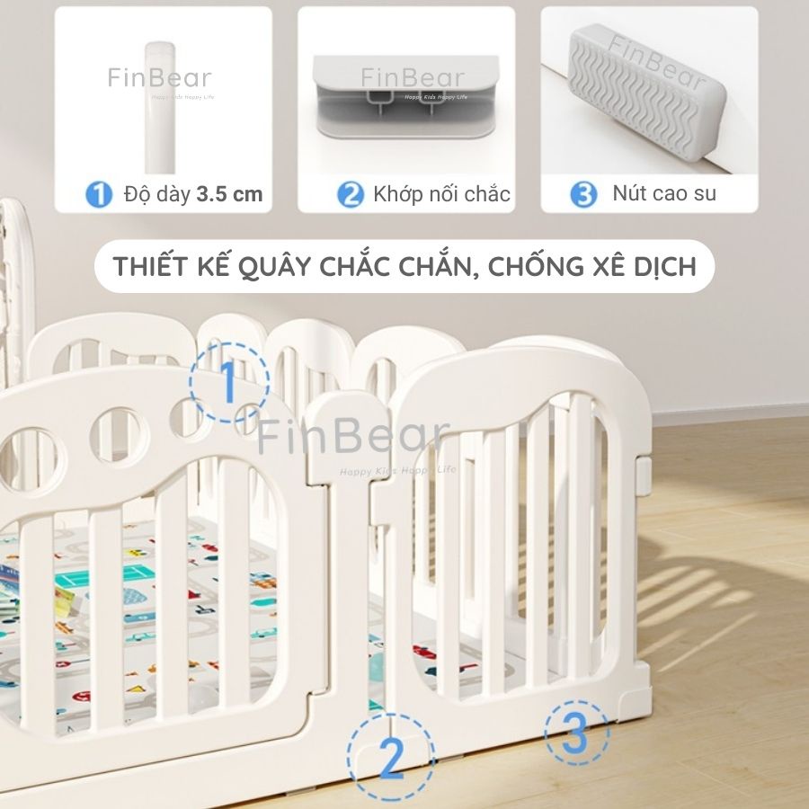 Quây cũi nhựa Bambi Kids màu Trắng nhiều kích thước, Cũi nhựa nguyên sinh cao 65cm an toàn cho bé FINBEAR