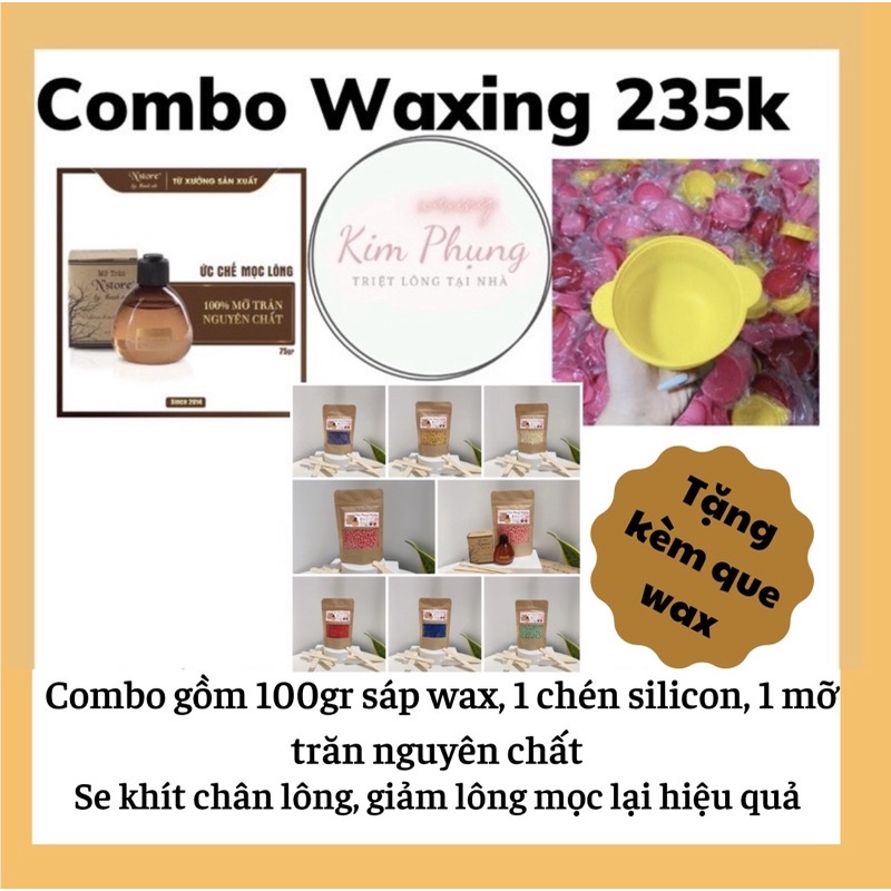 Combo Sáp wax Beans, mỡ trăn Nstore kèm chén silicon chịu nhiệt chống dính triệt lông tay, chân, nách, ria mép,vùng kín