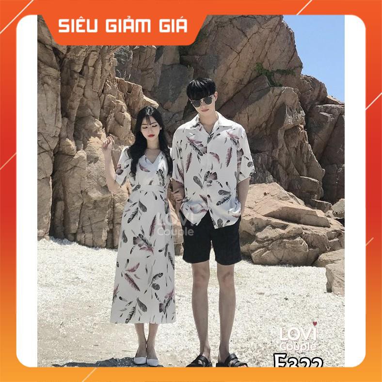 Đồ Đôi - Áo váy đôi đi biển Maxi họa tiết hoa lá E322