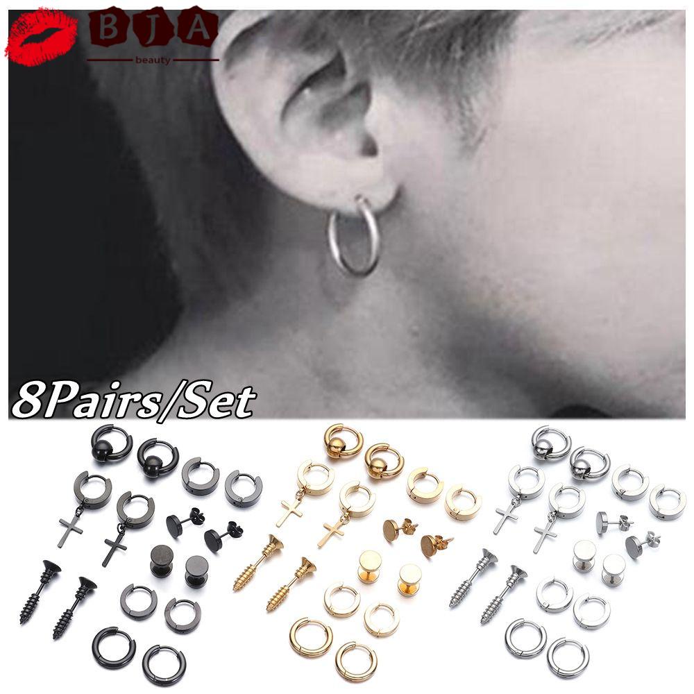 Bộ Khuyên Xỏ Sụn Tai Bằng Thép Không Gỉ Màu Đen Cá Tính