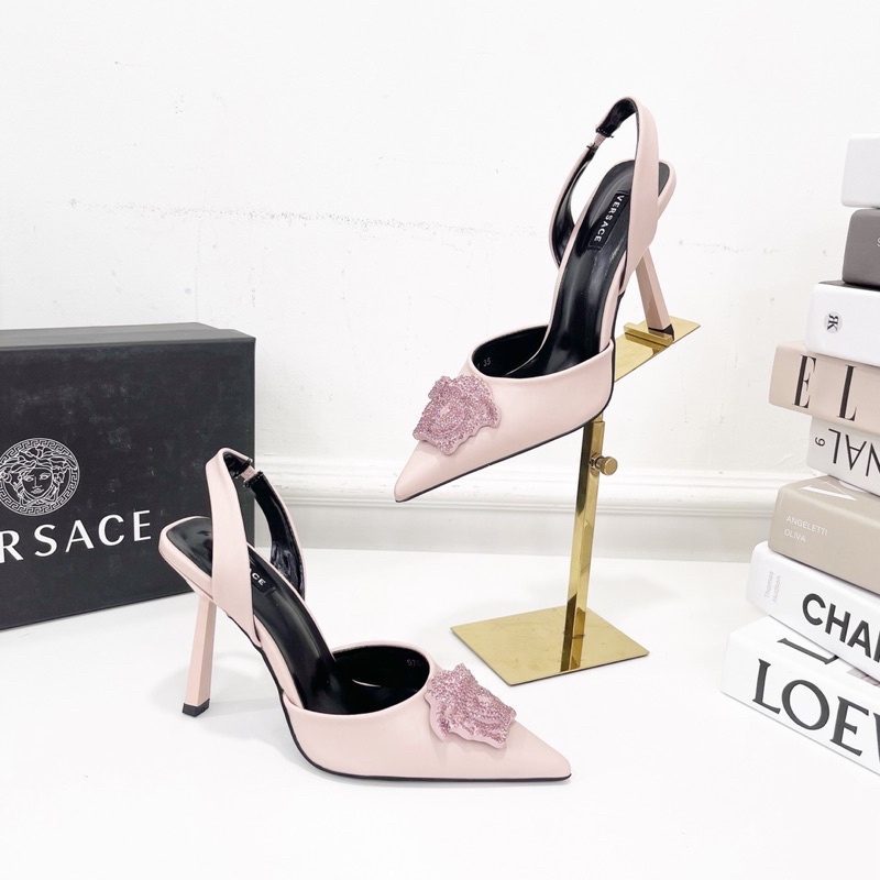 Giày cao gót versace mặt đá quai sau