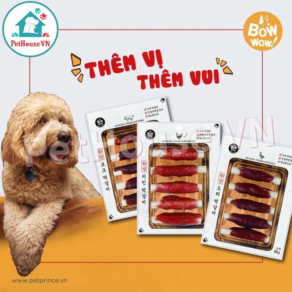 THỊT CUỘN THANH SỮA BOWWOW - Túi 80G Snack Bánh Thưởng Cho Chó Nhiều Vị Hàng Chính Hãng