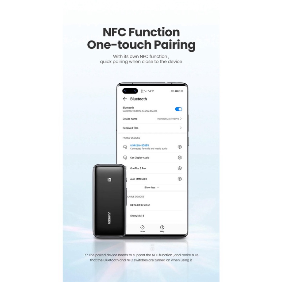 Thiết bị nhận Bluetooth 5.0 Receiver USB DAC 3.5mm NFC aptX Ugreen 80895 cao cấp  - Phân Phối Chính Hãng