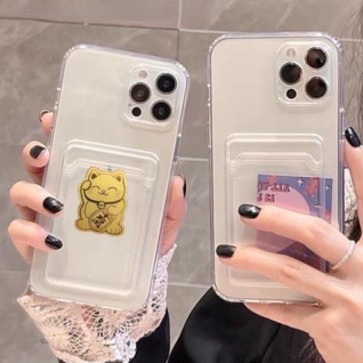 Ốp điện thoại silicon trong suốt kèm ngăn ví đựng thẻ từ X đến 13pro max