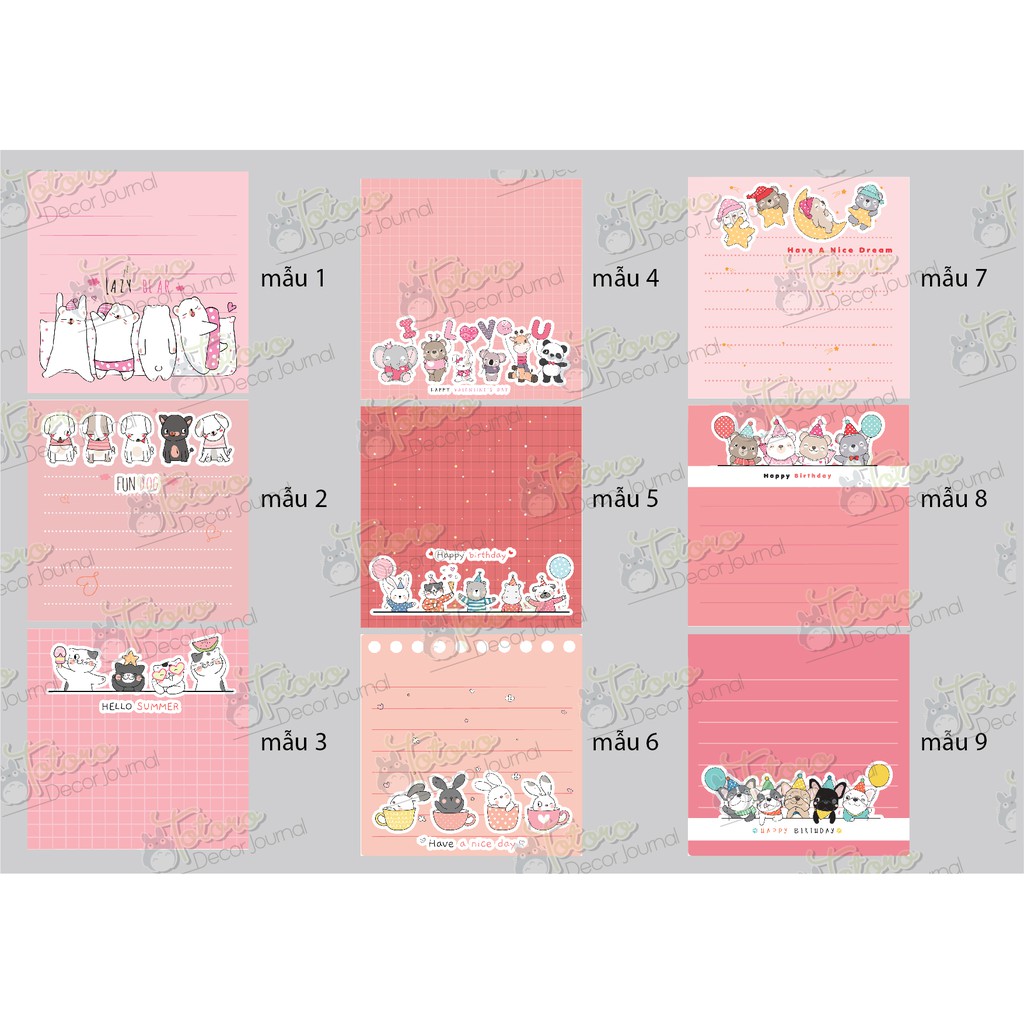 Totoro Note animal kute màu hồng 30 tờ không keo