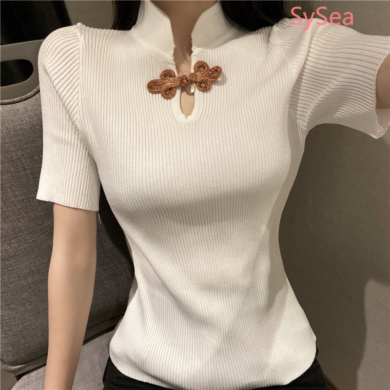 Áo thun kiểu sườn xám tay ngắn phong cách thanh lịch thời trang cho nữ