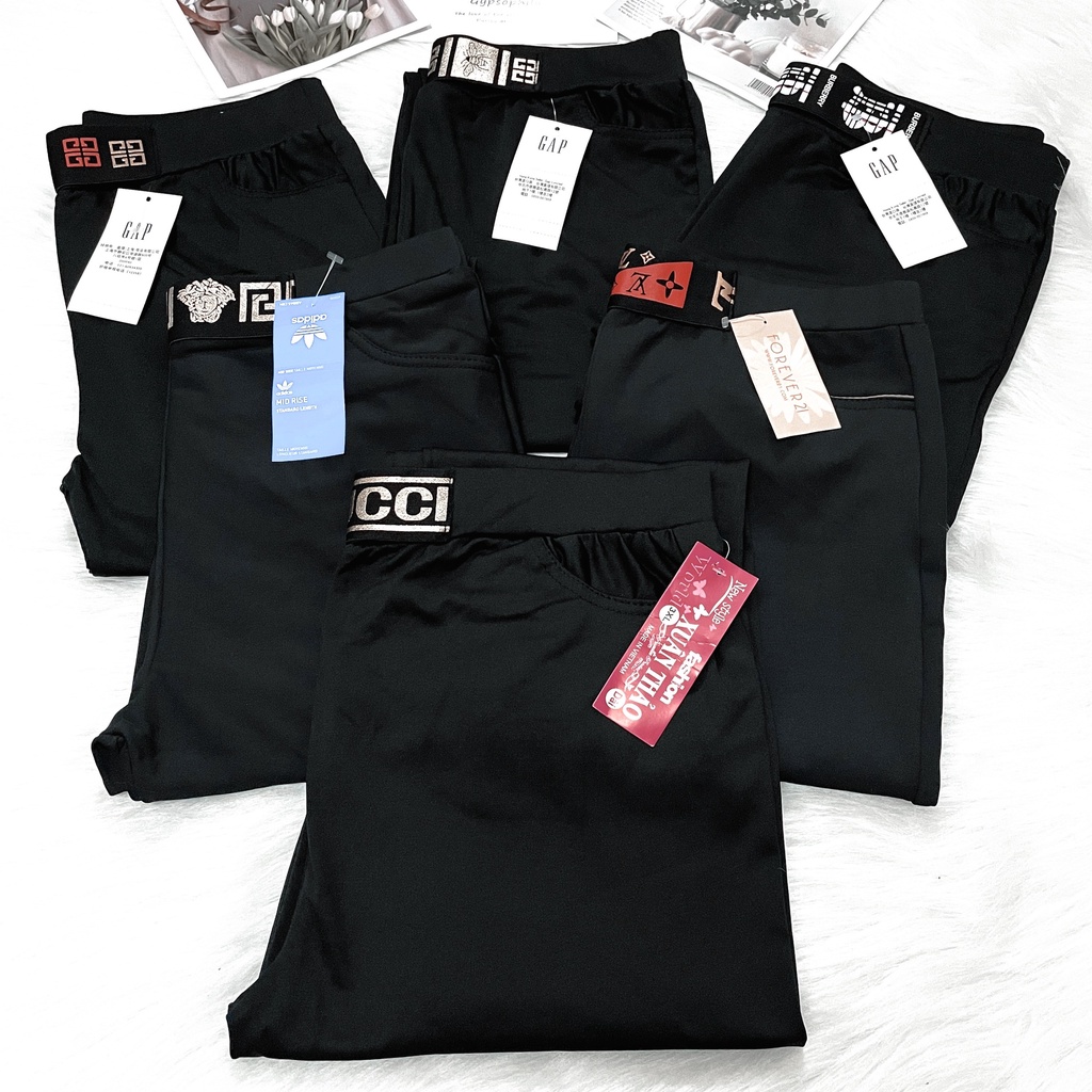 Quần Legging Nữ Dài Nâng Mông Giữ Nhiệt Lưng Cạp Cao Có Hoạ Tiết Leggin Thun Ôm Bó Vải Dày Dặn Màu Đen