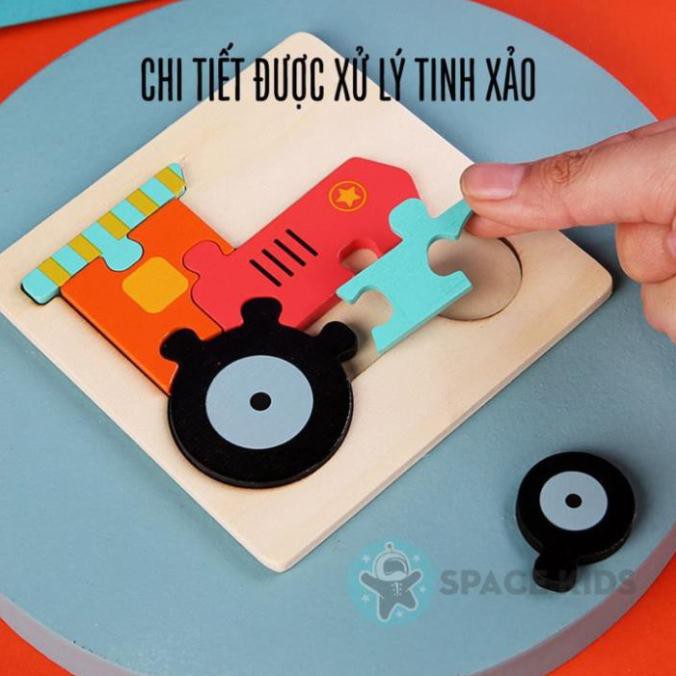 Đồ chơi giáo dục montessori Tranh ghép hình gỗ 3D thông minh cho bé xếp hình kích cỡ 11cm SK04 Space Kids