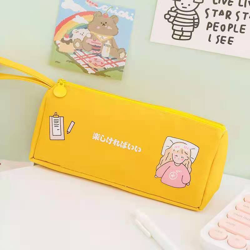 Túi Đựng Bút Chì / Mỹ Phẩm Bằng Vải Canvas Họa Tiết Hoạt Hình Dung Tích Lớn Tiện Dụng Cho Nữ