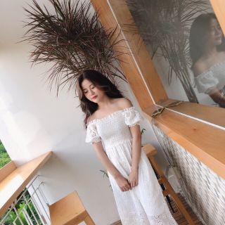 Đầm midi nhún ngực