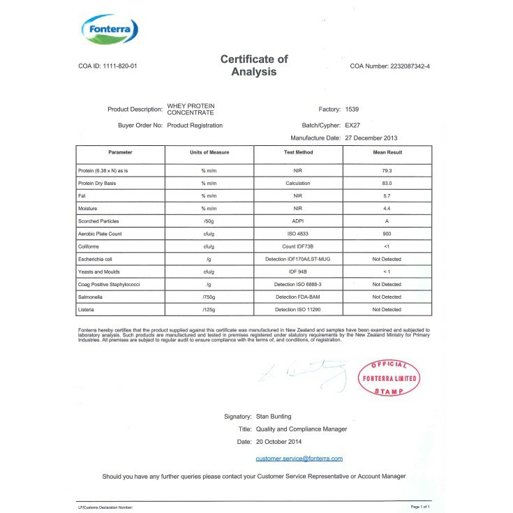 1KG WHEY PROTEIN CONCENTRATE 80% NZMP