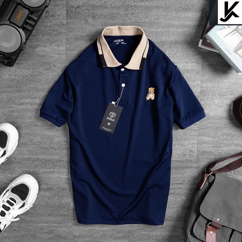 Áo Thun Nam Thiết Kế Cổ Bẻ Phong Cách (Nhiều Màu), Áo Polo gấu Thiết Kế Trang Nhã Thanh Lịch, Vải Cotton Co Giãn 4 Chiều