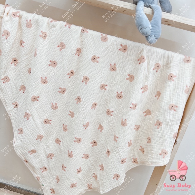 Khăn tắm, chăn xô nhăn mipbi hoạ tiết - 100% COTTON, Suzy baby