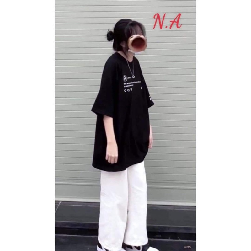 Set Quần Dài Trắng suông Áo Sadboiz Nữ [FREESHIP Bộ đồ culottes trơn  kèm thun form rộng tay lỡ in hình vintage Ulzzang