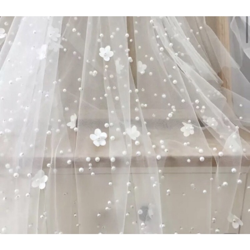 Vải ren lưới hoa làm lúp cài tóc cô dâu