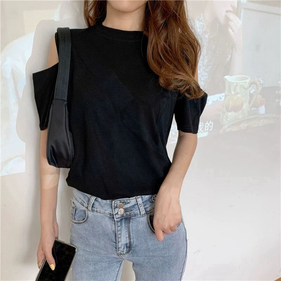 Áo Thun Cotton Mỏng Dáng Rộng Hở Vai Màu Trơn Thời Trang Mùa Hè Phong Cách Hàn Quốc Dành Cho Nữ 2022