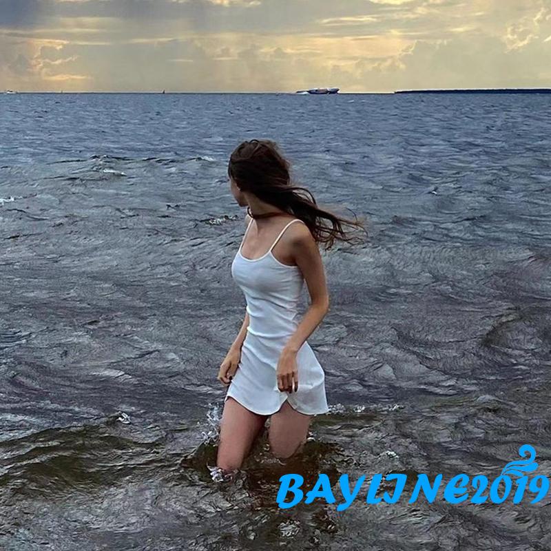 Đầm Ngắn Hai Dây Ôm Dáng Màu Sắc Trơn Hở Lưng Quyến Rũ Dành Cho Nữ