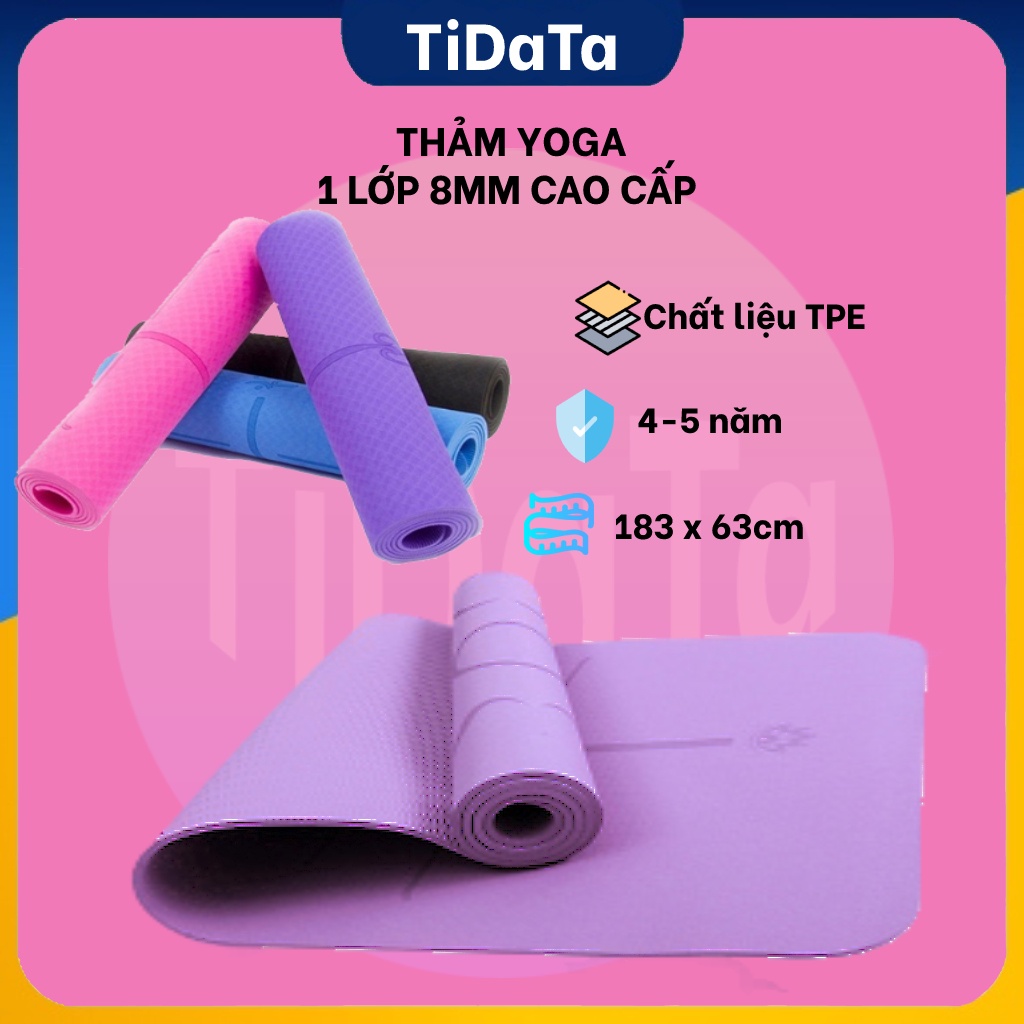 Thảm tập yoga, tập gym tại nhà 8mm TPE 1 lớpT1L chống trơn trượt shop TIDATA giảm 10%