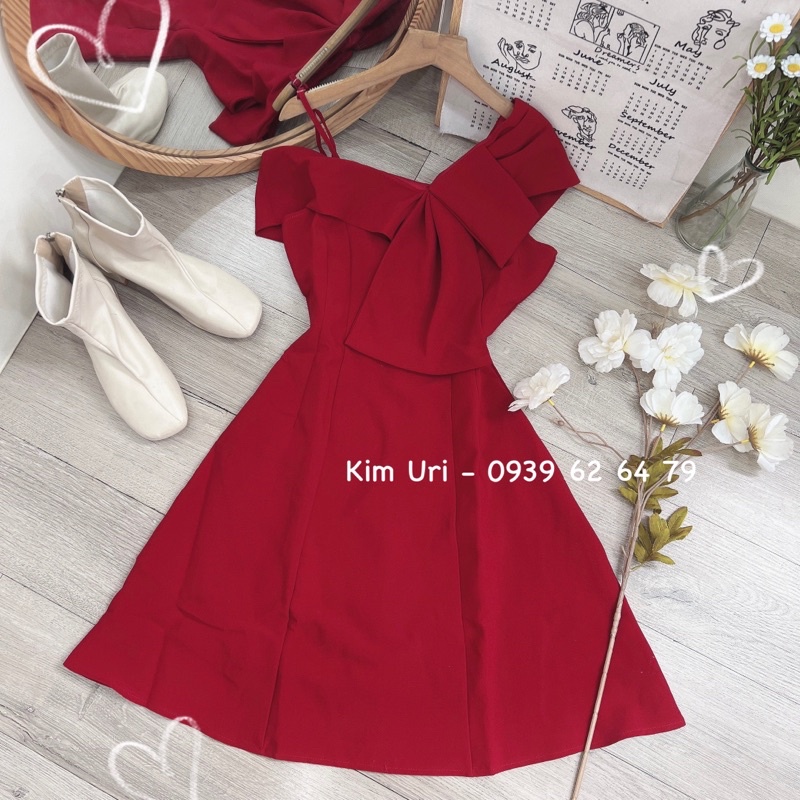 [Sẵn] Đầm thiết kế lệch vai nơ dáng xoè 3 màu form xoè xinh xắn