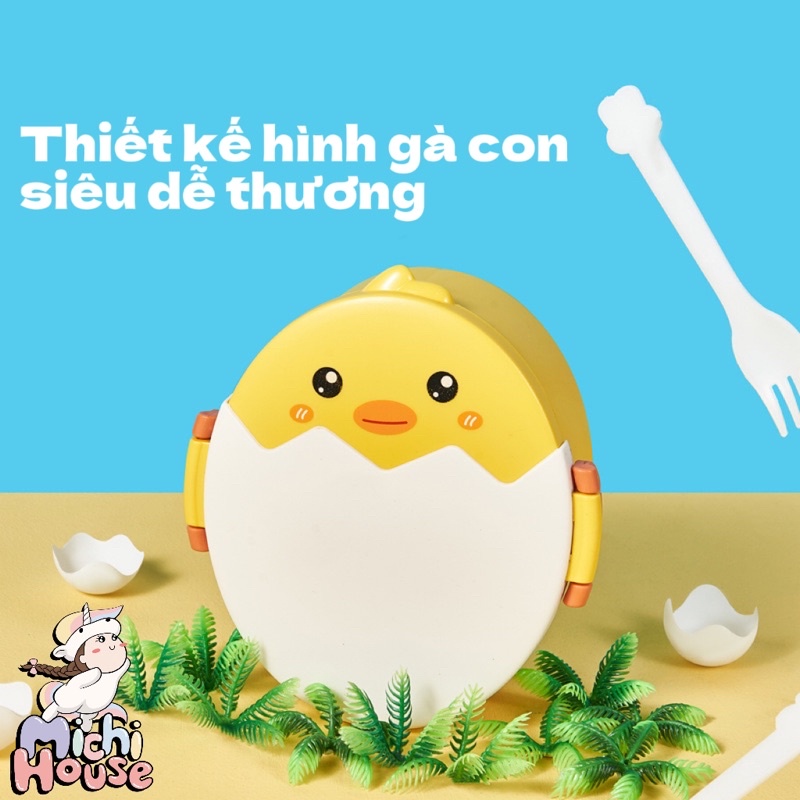 Hộp đựng cơm nhiều ngăn kèm dụng cụ thìa nĩa cho học sinh, nhân viên văn phòng mang theo đi học đi làm hoặc đi picnic