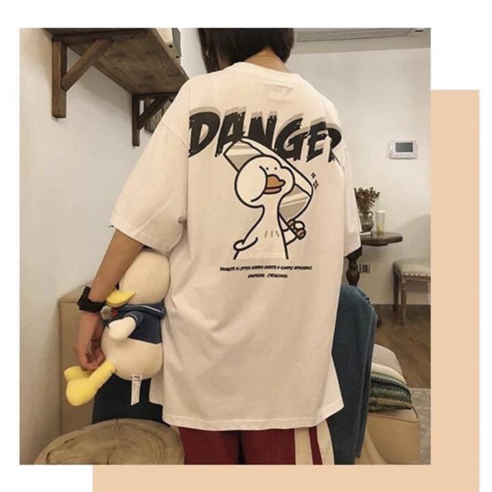 ÁO THUN VỊT DANGER  tay lỡ form rộng Unisex 38-65kg Nam Nữ Freesize