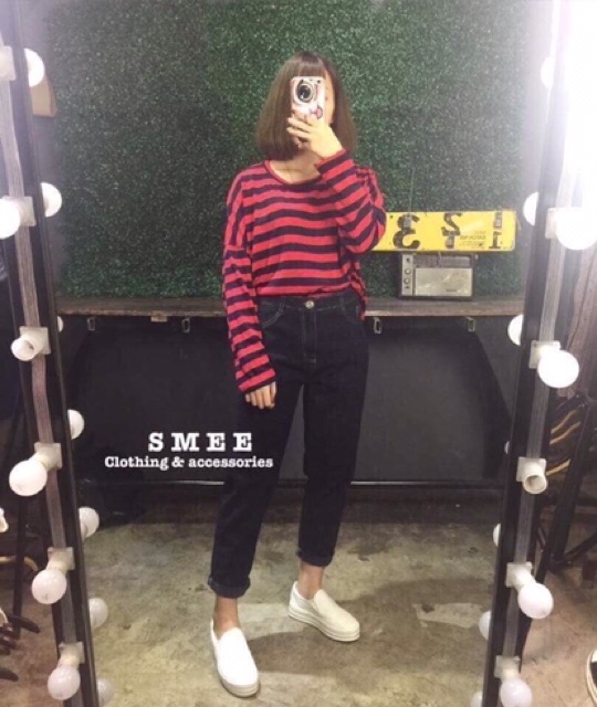 Quần bò baggy ống trơn may gấu cạp cao | BigBuy360 - bigbuy360.vn