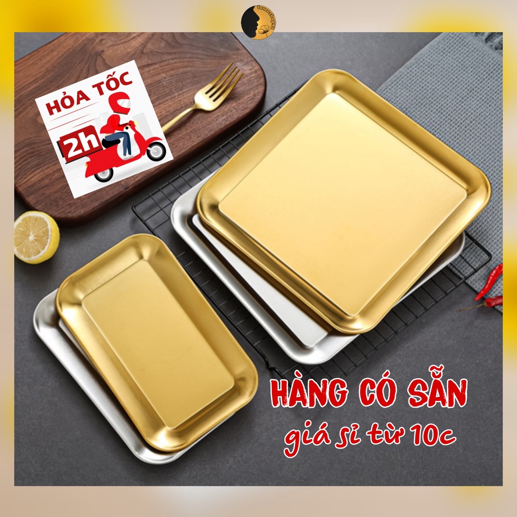 Khay Inox 304 TAMUSHOP92 Đĩa Kim Loại Đựng Thức Ăn Dụng cụ Y Tế Spa Màu Vàng Bạc DI005