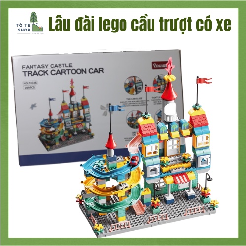 Đồ chơi lắp ráp lego lâu đài cầu trượt có ô tô siêu đẹp, siêu hấp dẫn với 209 pcs dành cho các bé